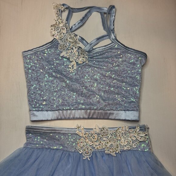 Weissman Dance Costume Girls L 2-Piece Blue Tutu Top Cinderella 9491 Sequins - Picture 4 of 16